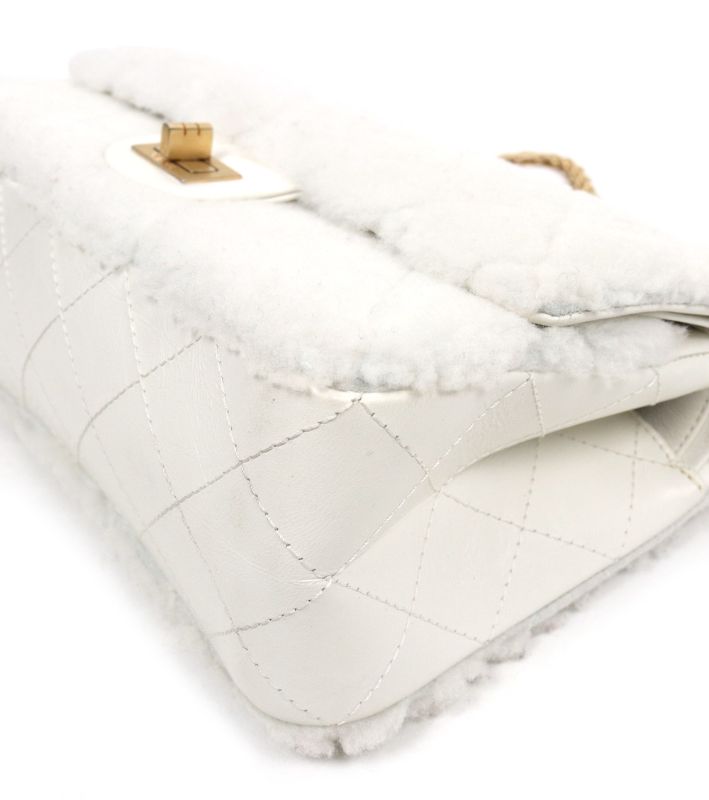 Chanel 2.55 Medium White Shearling Shoulder Bag 30s