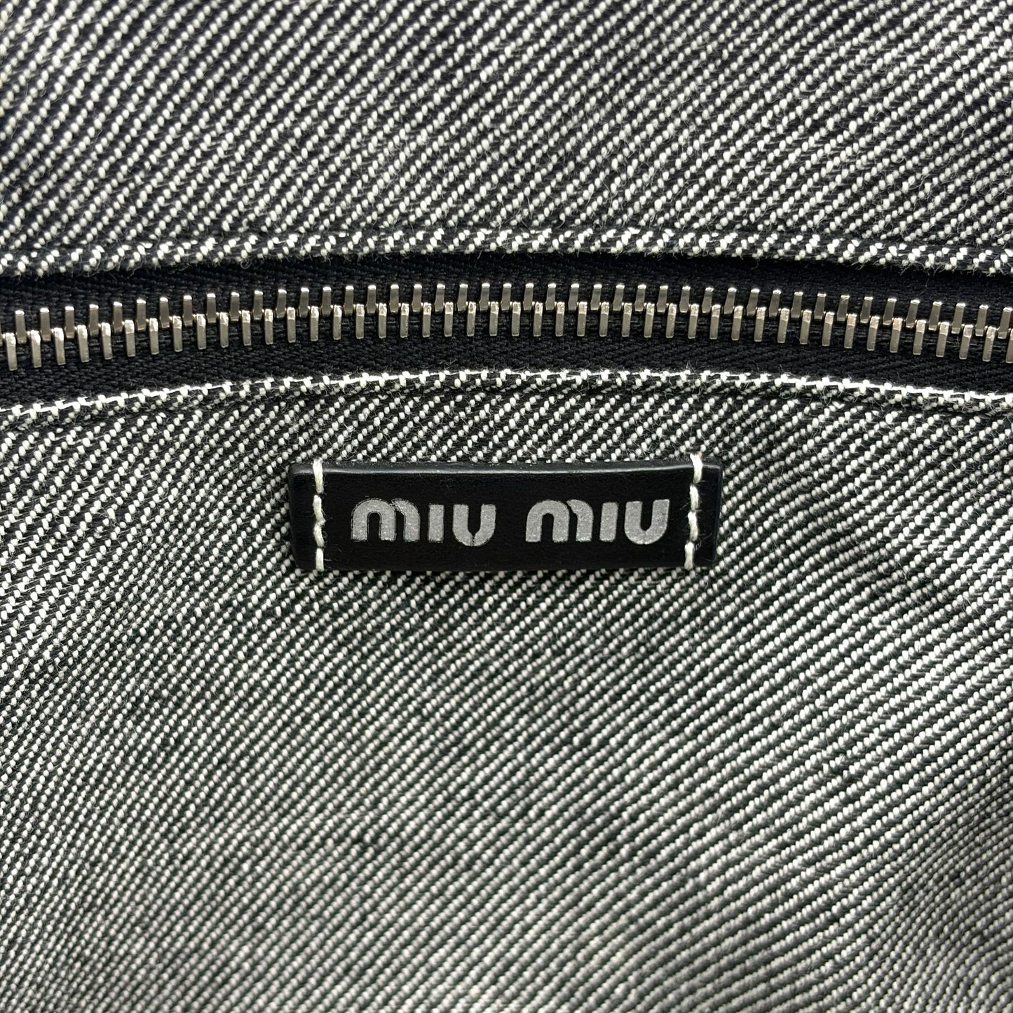 Miu Miu Logo Print Denim Tote Bag Black