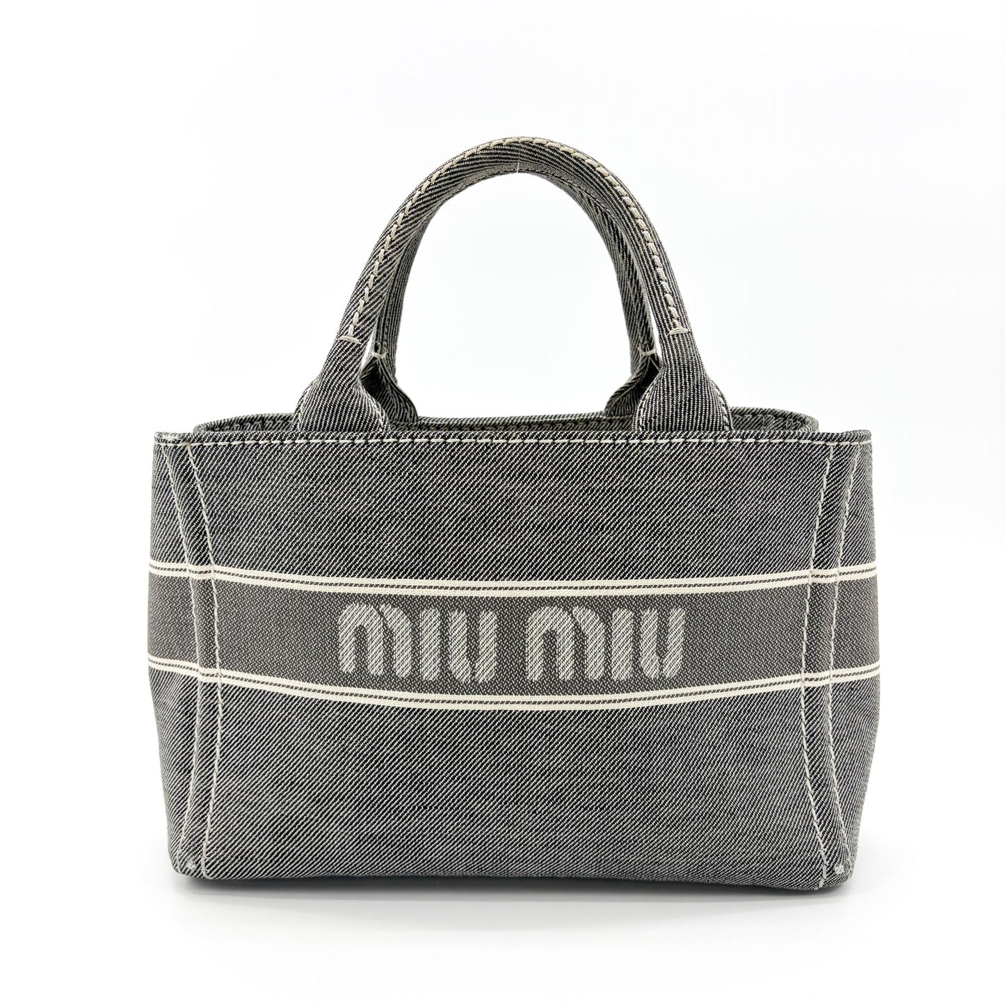 Miu Miu Logo Print Denim Tote Bag Black