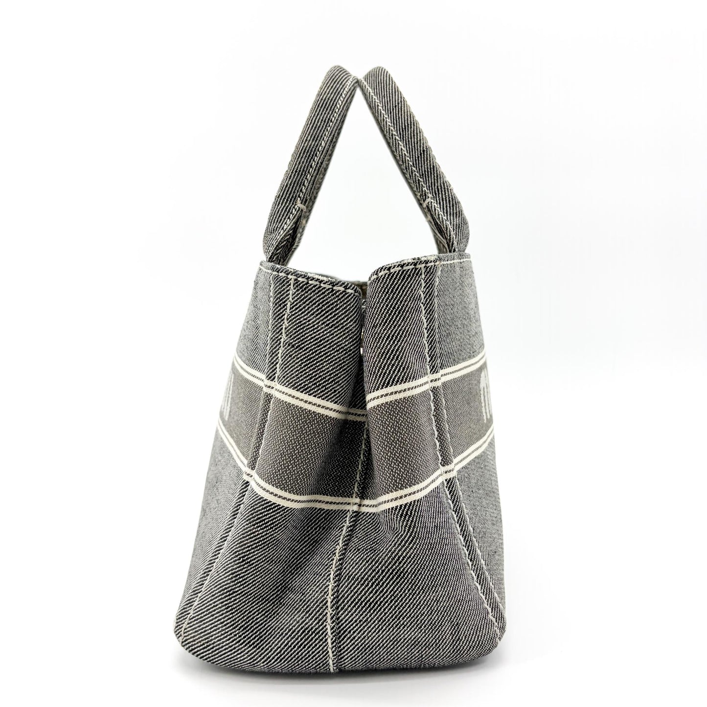 Miu Miu Logo Print Denim Tote Bag Black