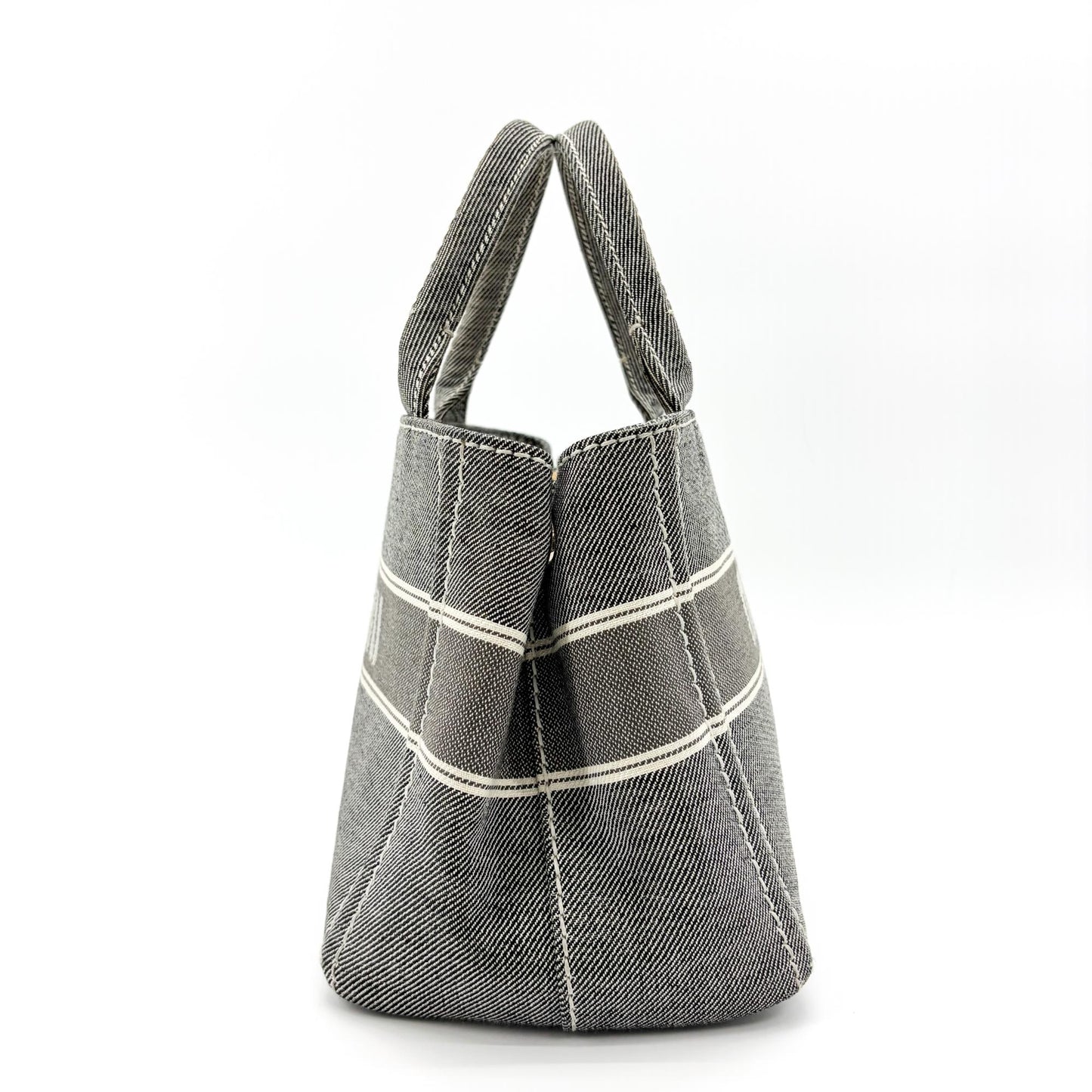 Miu Miu Logo Print Denim Tote Bag Black