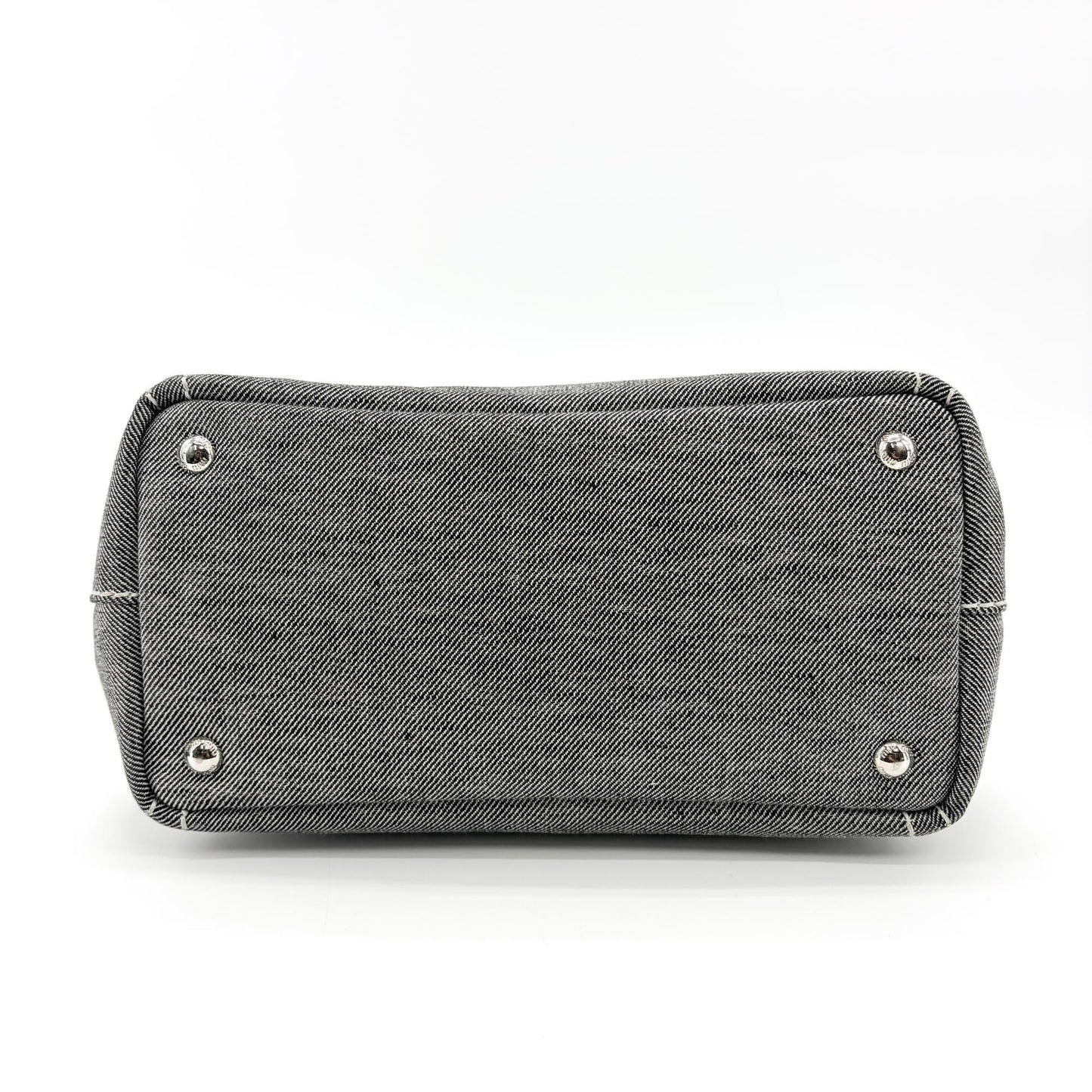 Miu Miu Logo Print Denim Tote Bag Black