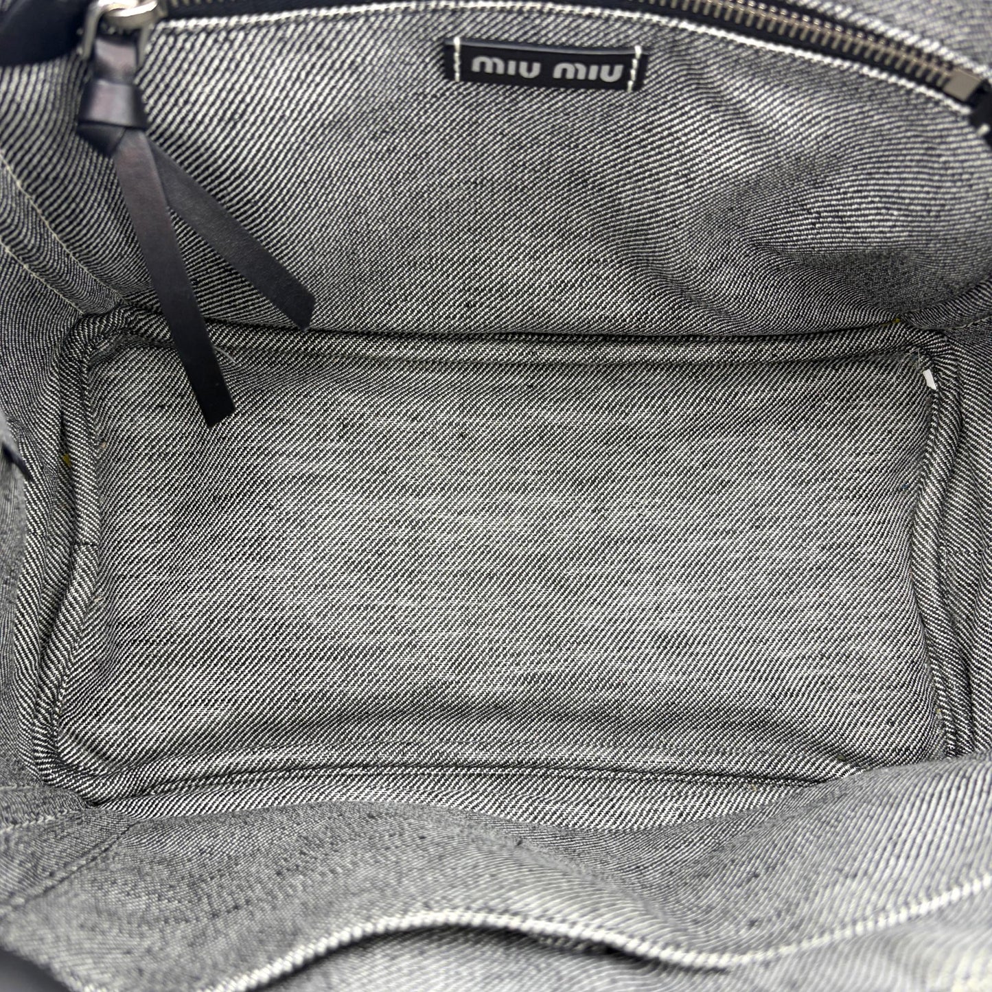Miu Miu Logo Print Denim Tote Bag Black