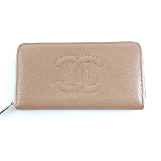 CC Caviar Zipper Long Wallet