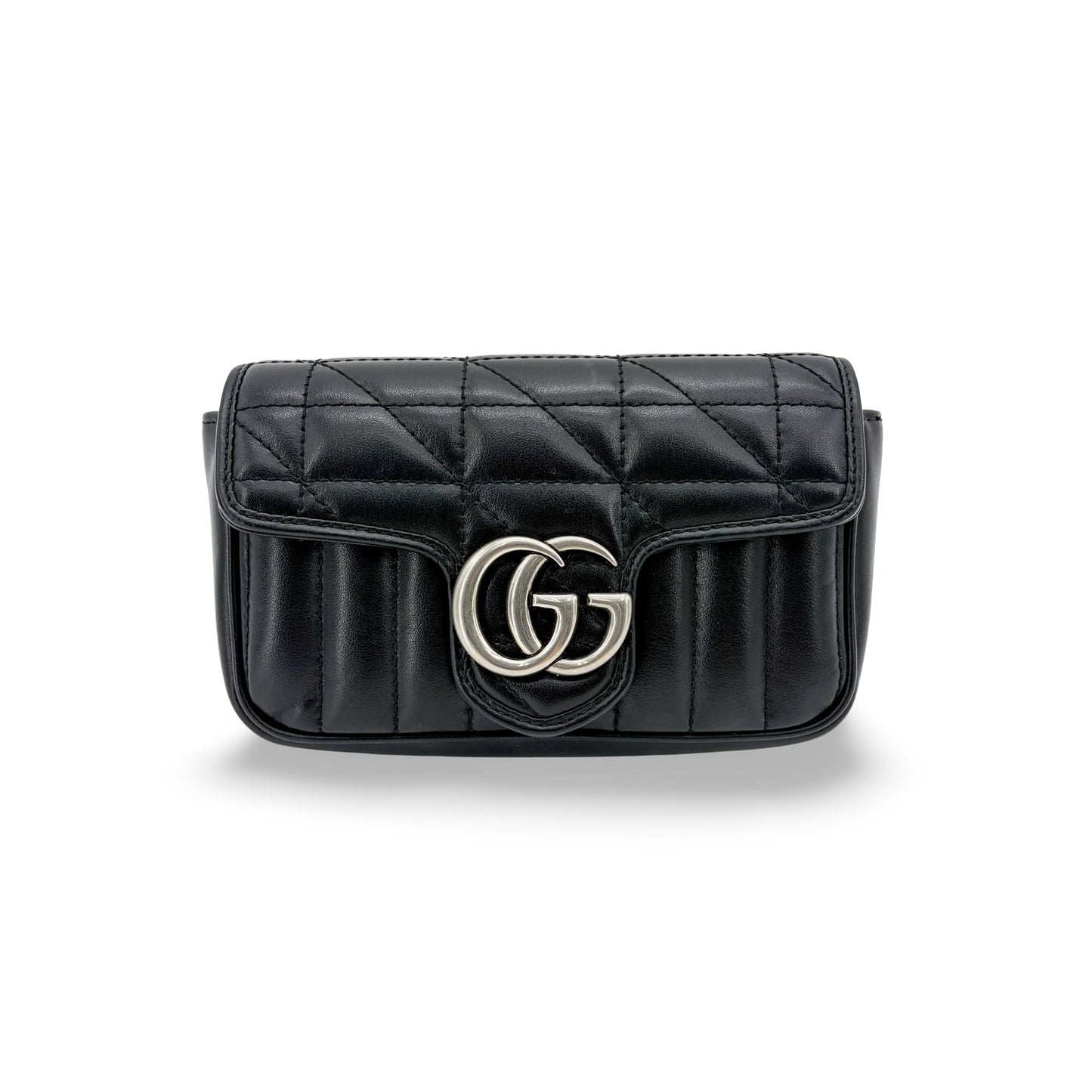 Gucci GG Marmont Matelassé Super Mini Bag Black Silver