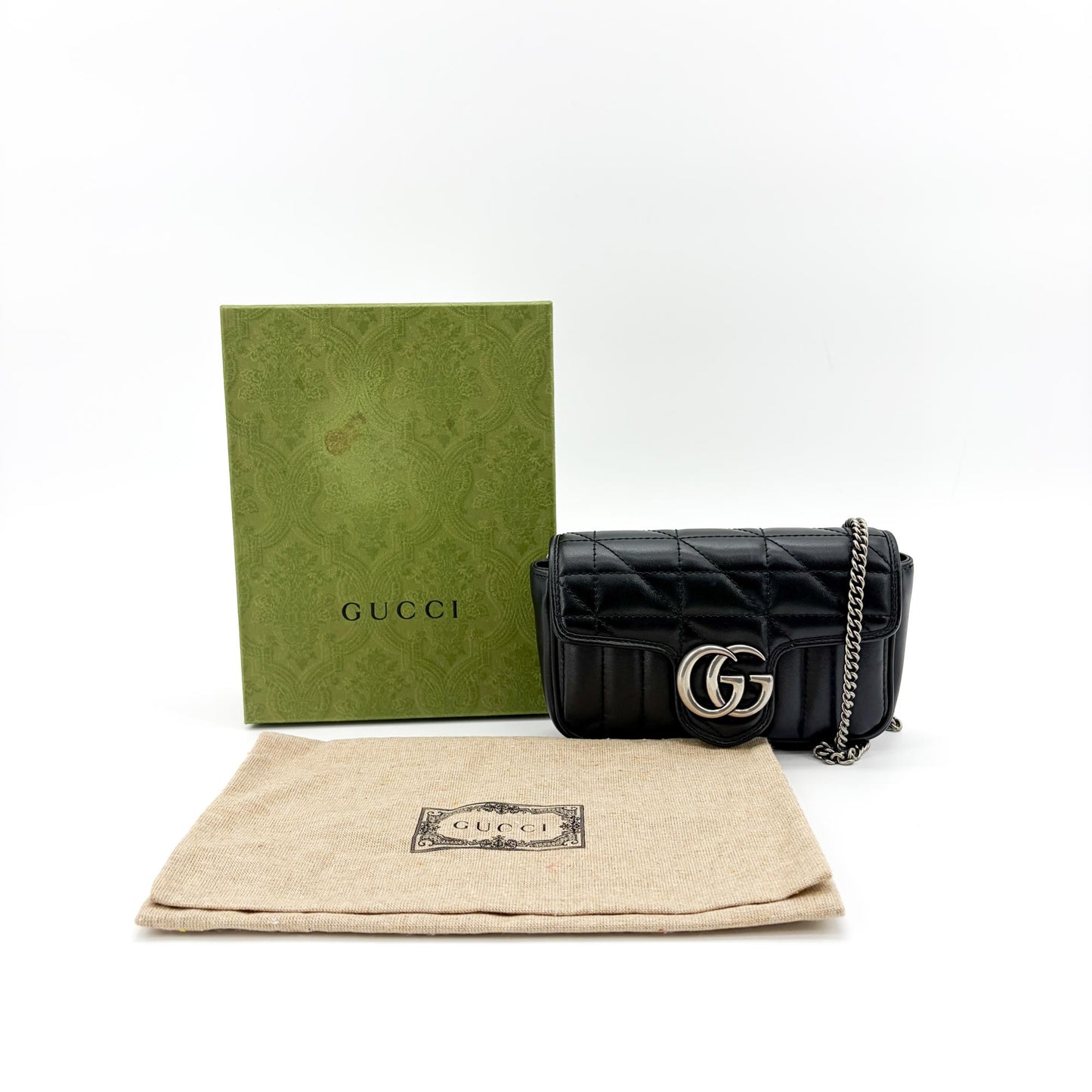 Gucci GG Marmont Matelassé Super Mini Bag Black Silver