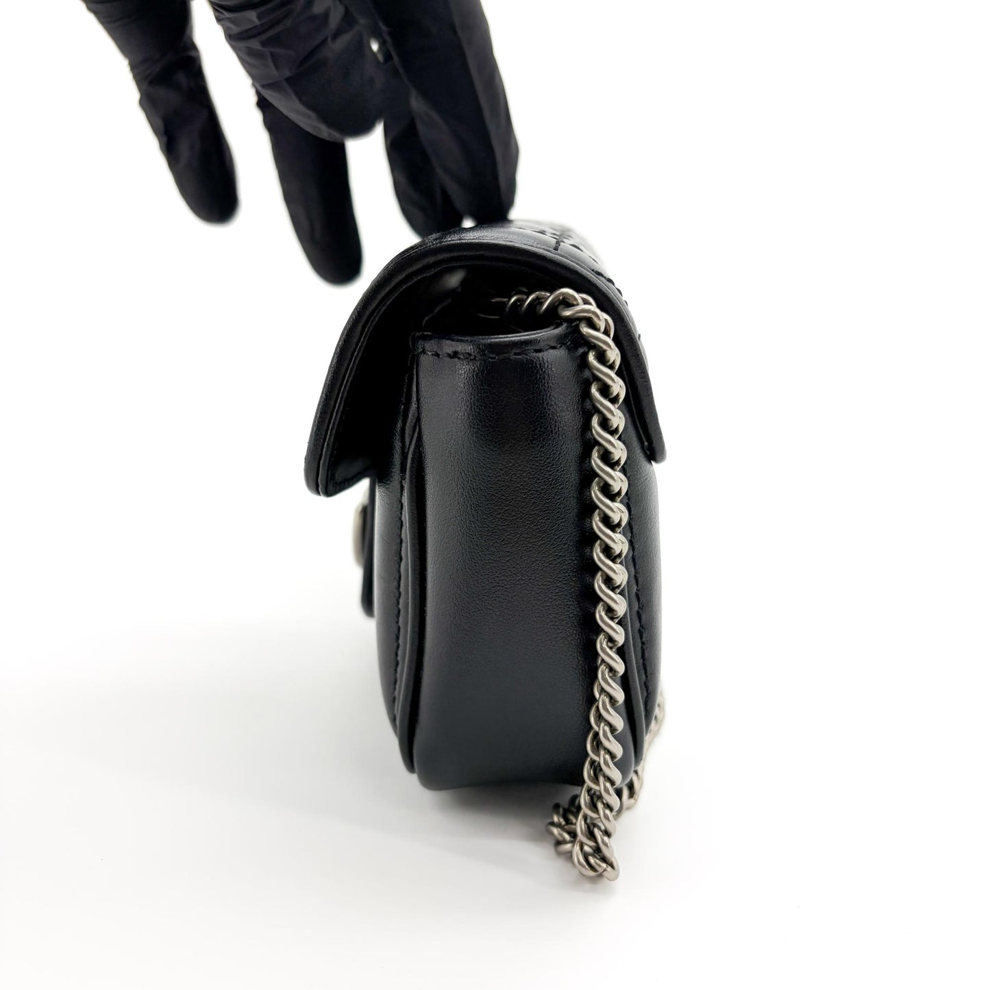 Gucci GG Marmont Matelassé Super Mini Bag Black Silver