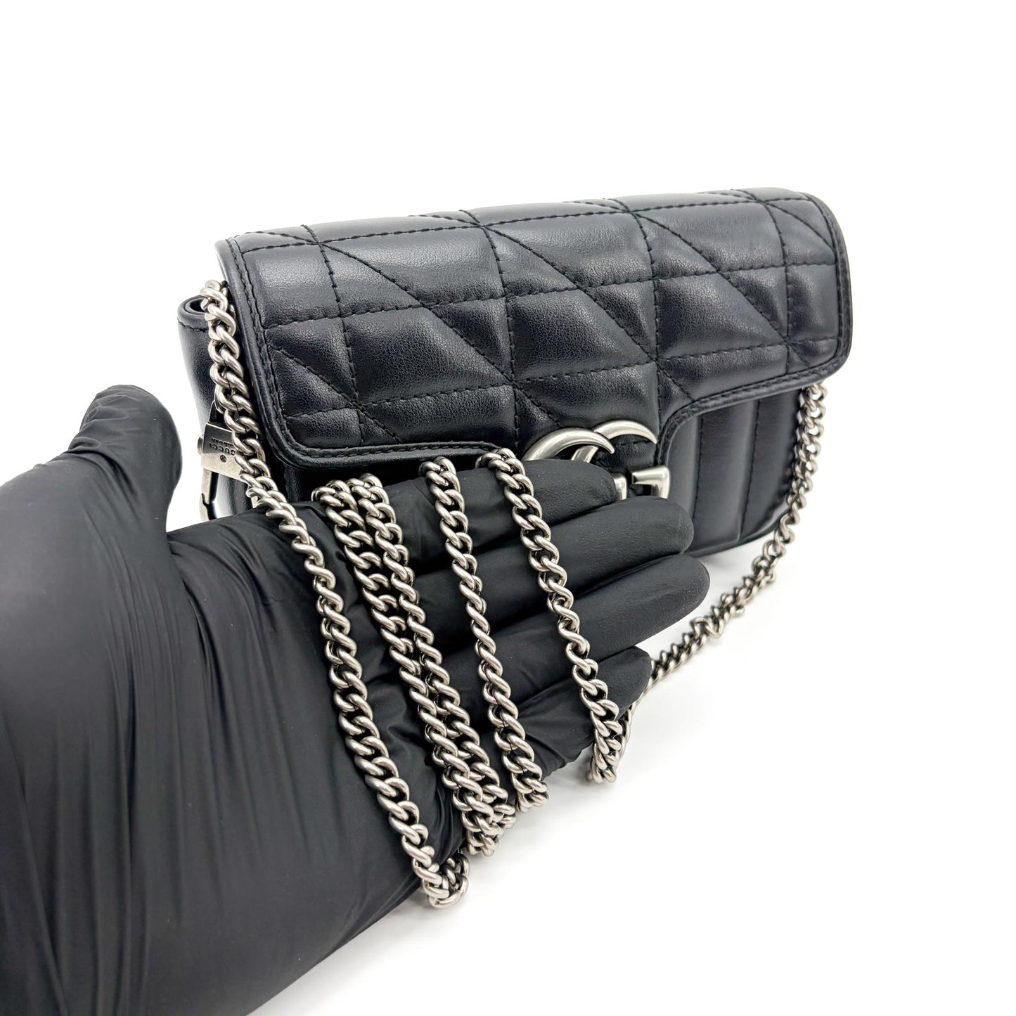 Gucci GG Marmont Matelassé Super Mini Bag Black Silver