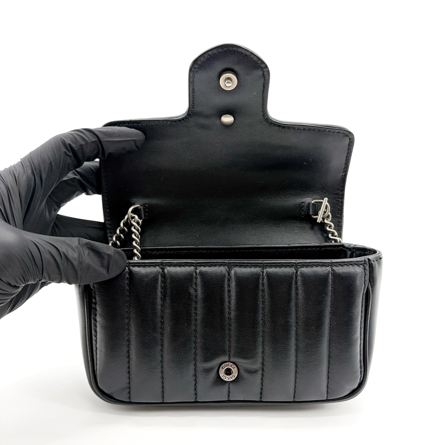 Gucci GG Marmont Matelassé Super Mini Bag Black Silver