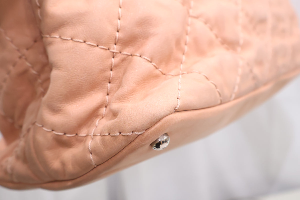 Big CC Quilted Salmon Pink Beige Tote Shoulder Bag A55476
