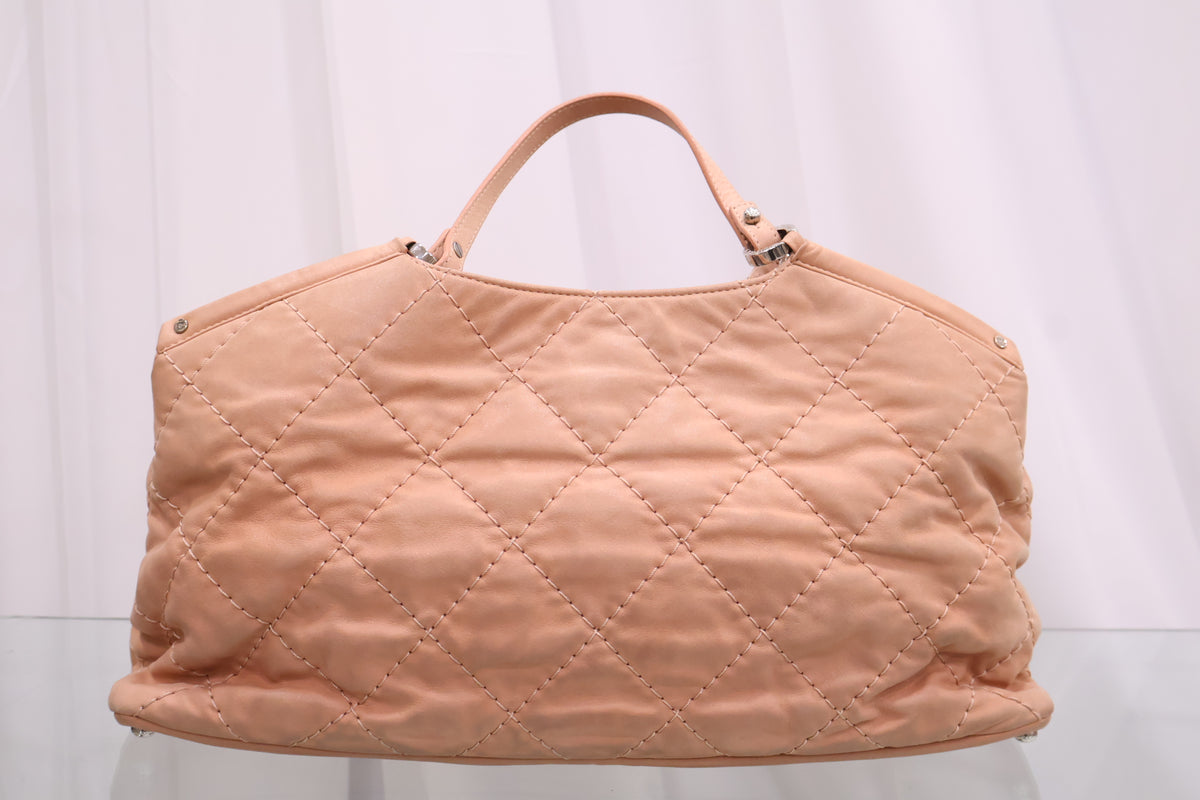 Big CC Quilted Salmon Pink Beige Tote Shoulder Bag A55476