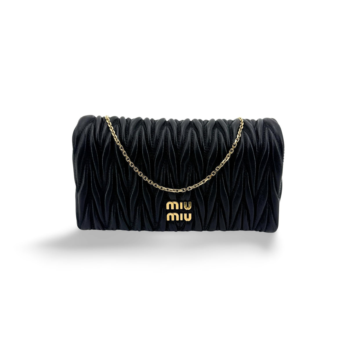 Miu Miu Matelassé Napa Leather Mini Bag Black Gold Hardware