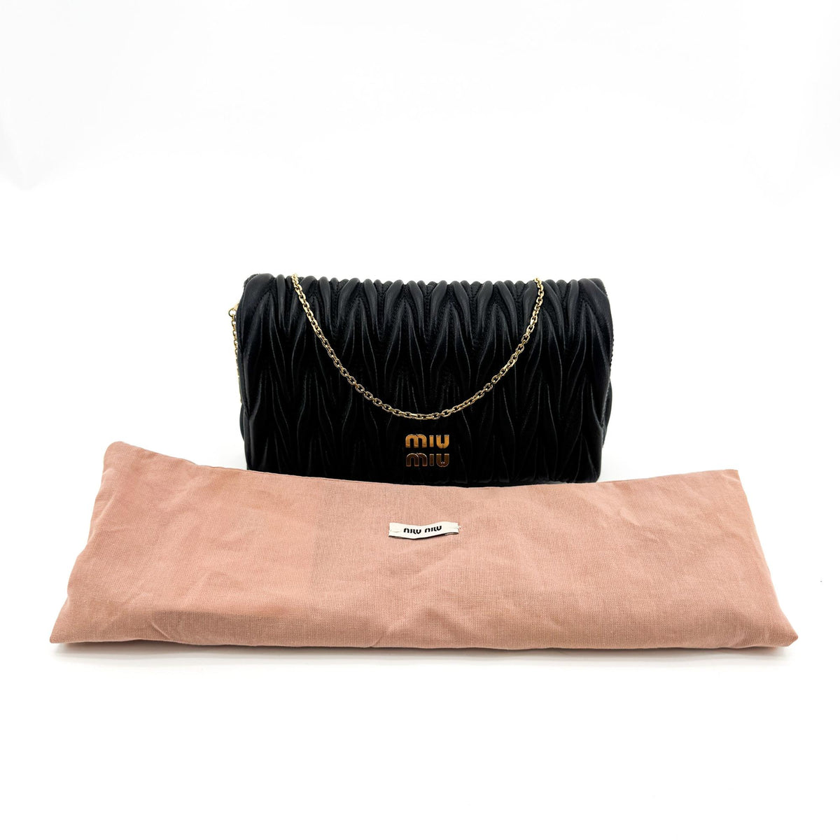 Miu Miu Matelassé Napa Leather Mini Bag Black Gold Hardware