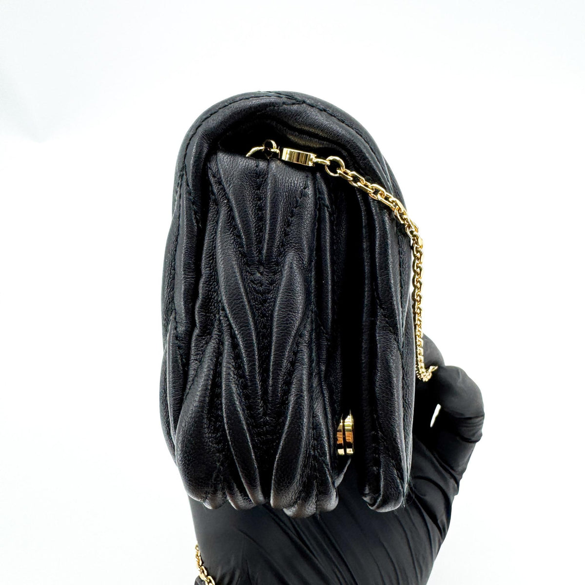 Miu Miu Matelassé Napa Leather Mini Bag Black Gold Hardware