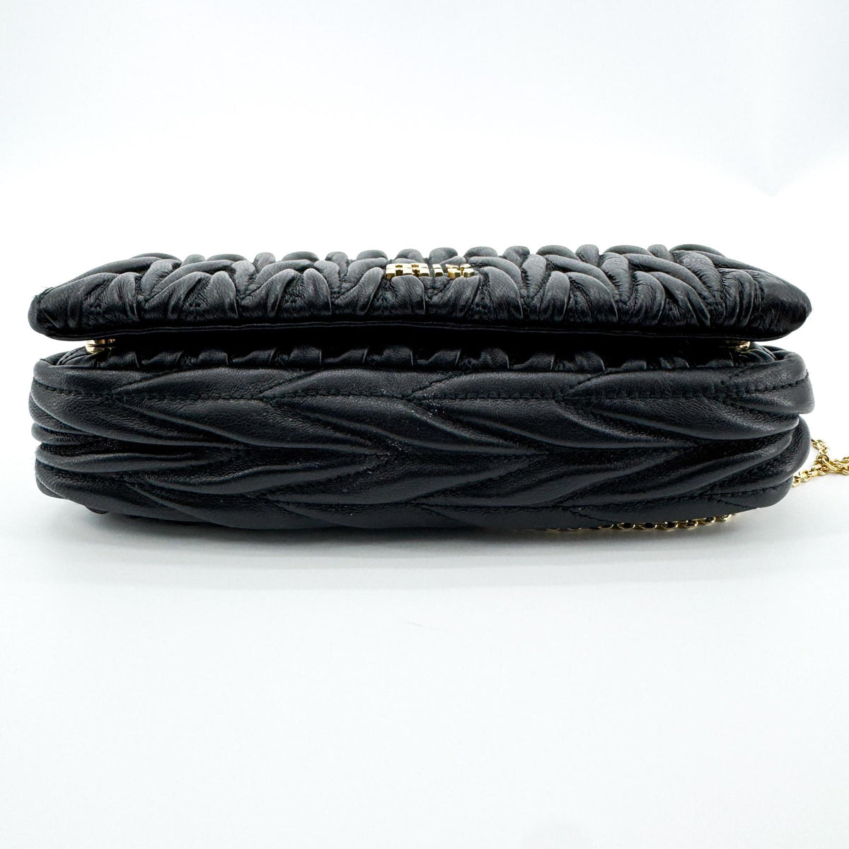 Miu Miu Matelassé Napa Leather Mini Bag Black Gold Hardware