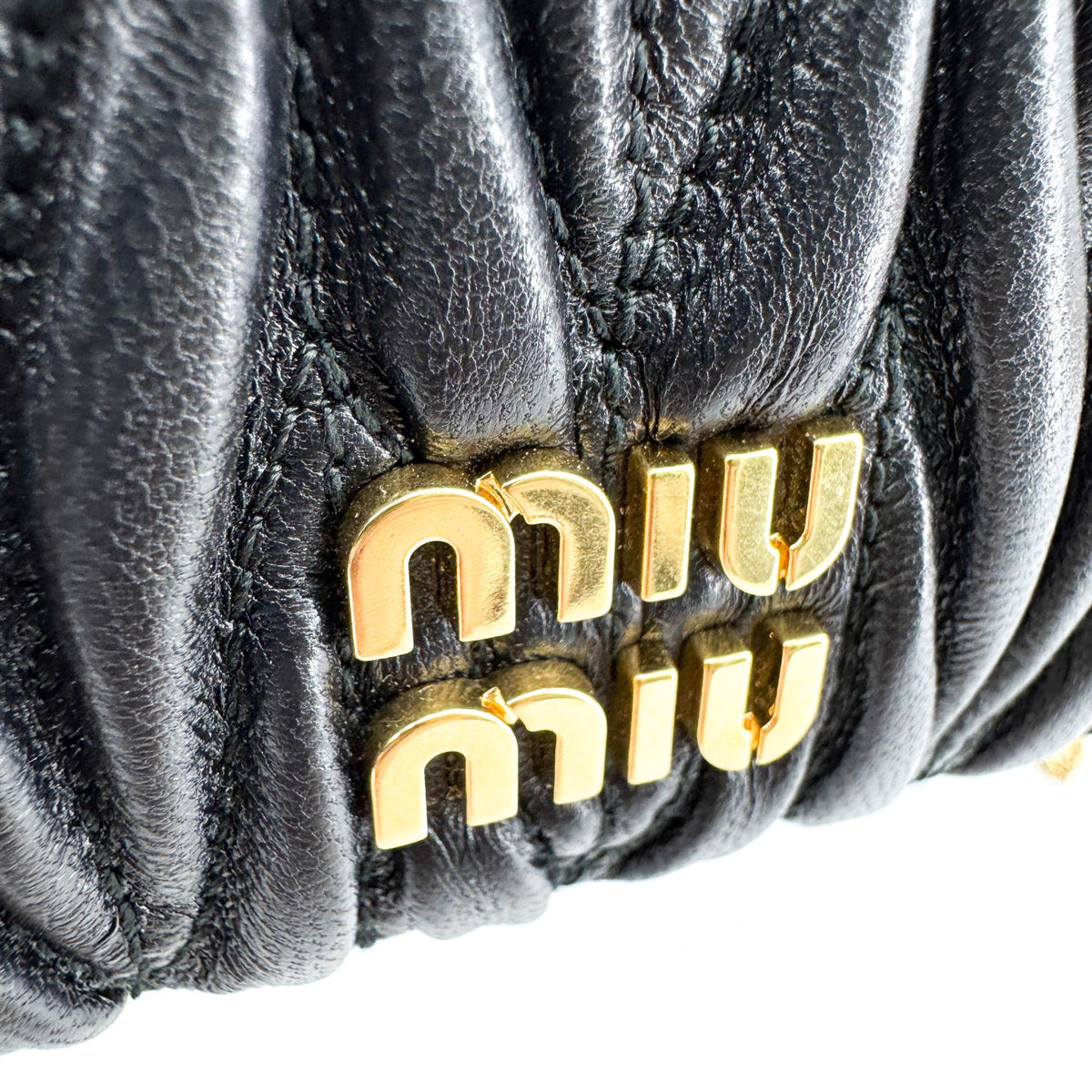 Miu Miu Matelassé Napa Leather Mini Bag Black Gold Hardware