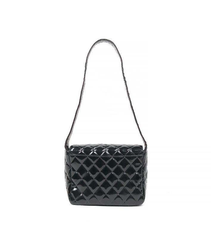 Chanel Saw Black Patent Quilted CC Flap Shoulder Bag