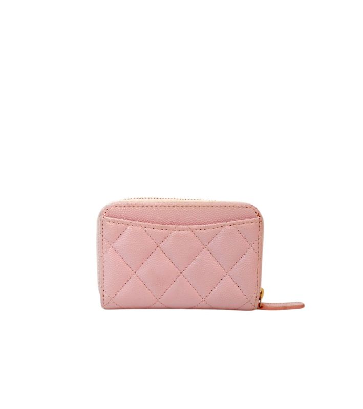 Chanel Pink Caviar Skin Zipped Card Wallet with Zip