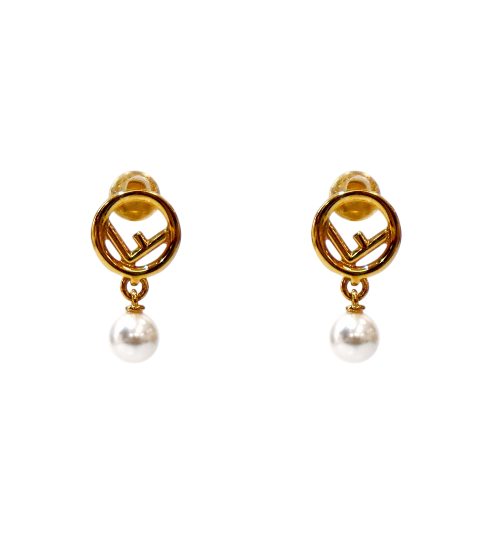 Fendi Pearl Drop F is for Fendi Gold Earrings