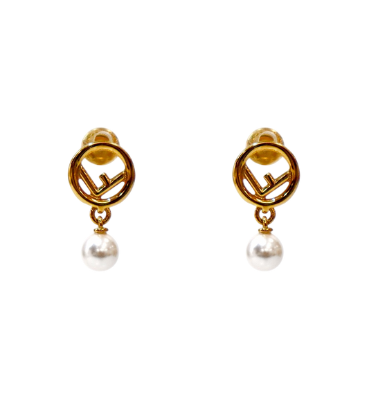Fendi Pearl Drop F is for Fendi Gold Earrings