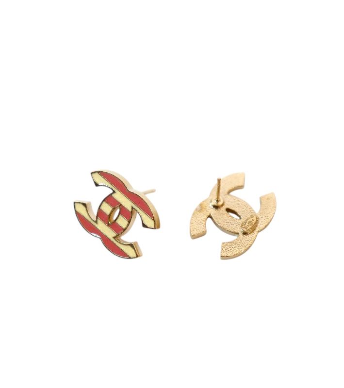 Chanel Pink Stripe CC Earrings