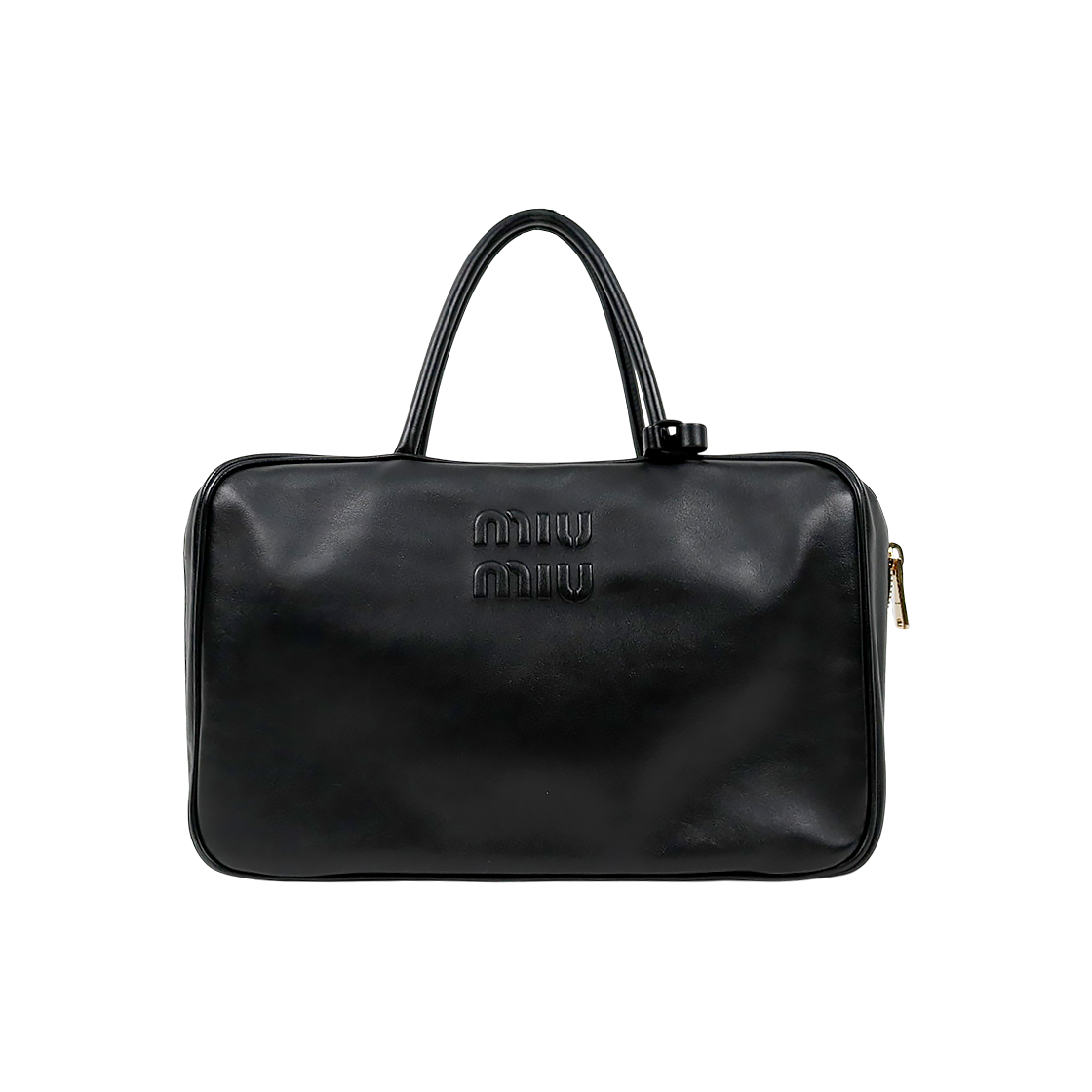 Miu Miu Black Lambskin Embossed Logo Bowling Bag