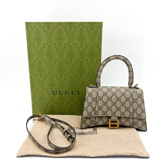 Sac à main Balenciaga x Gucci Le Projet Hacker Hourglass petit beige ébène