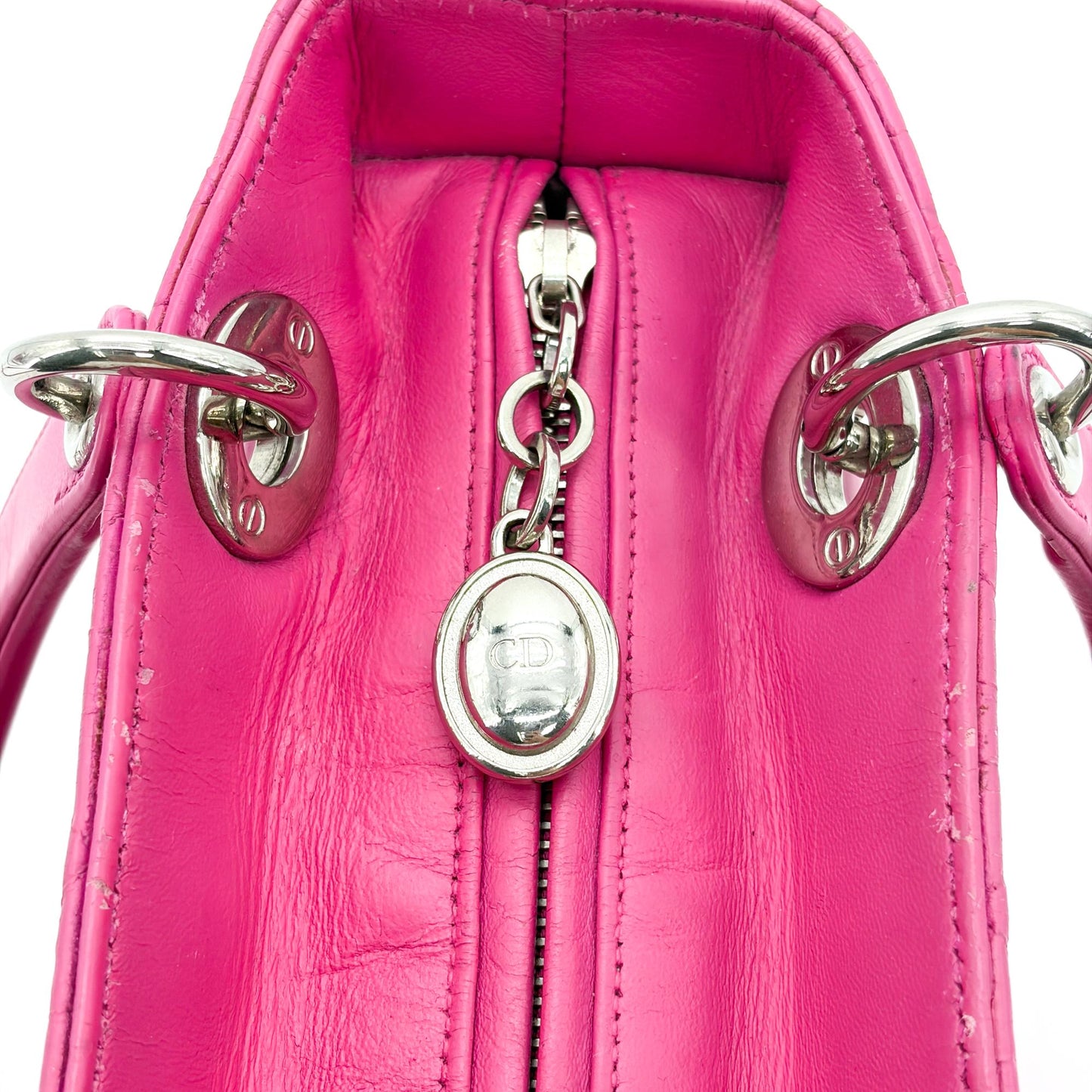Dior Lady Dior Medium Bag Fuchsia Lambskin Silver