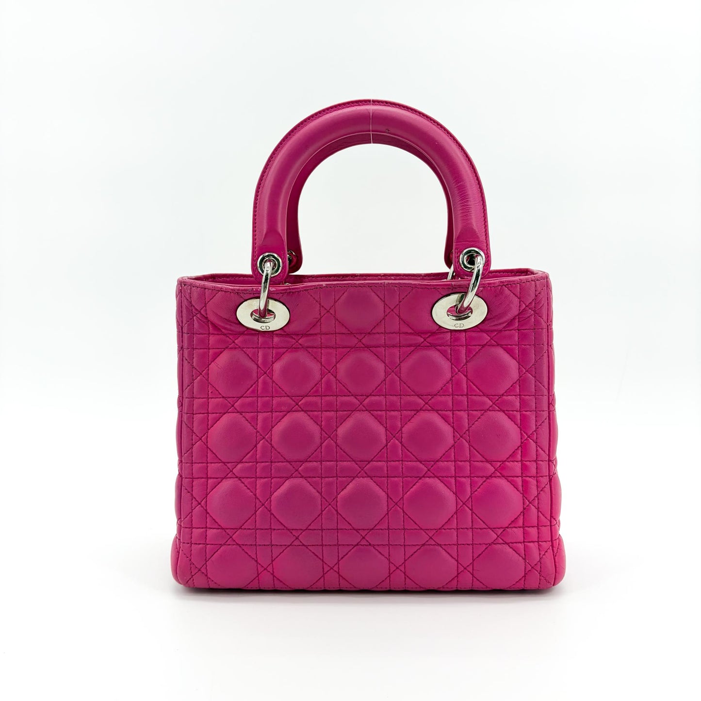 Dior Lady Dior Medium Bag Fuchsia Lambskin Silver