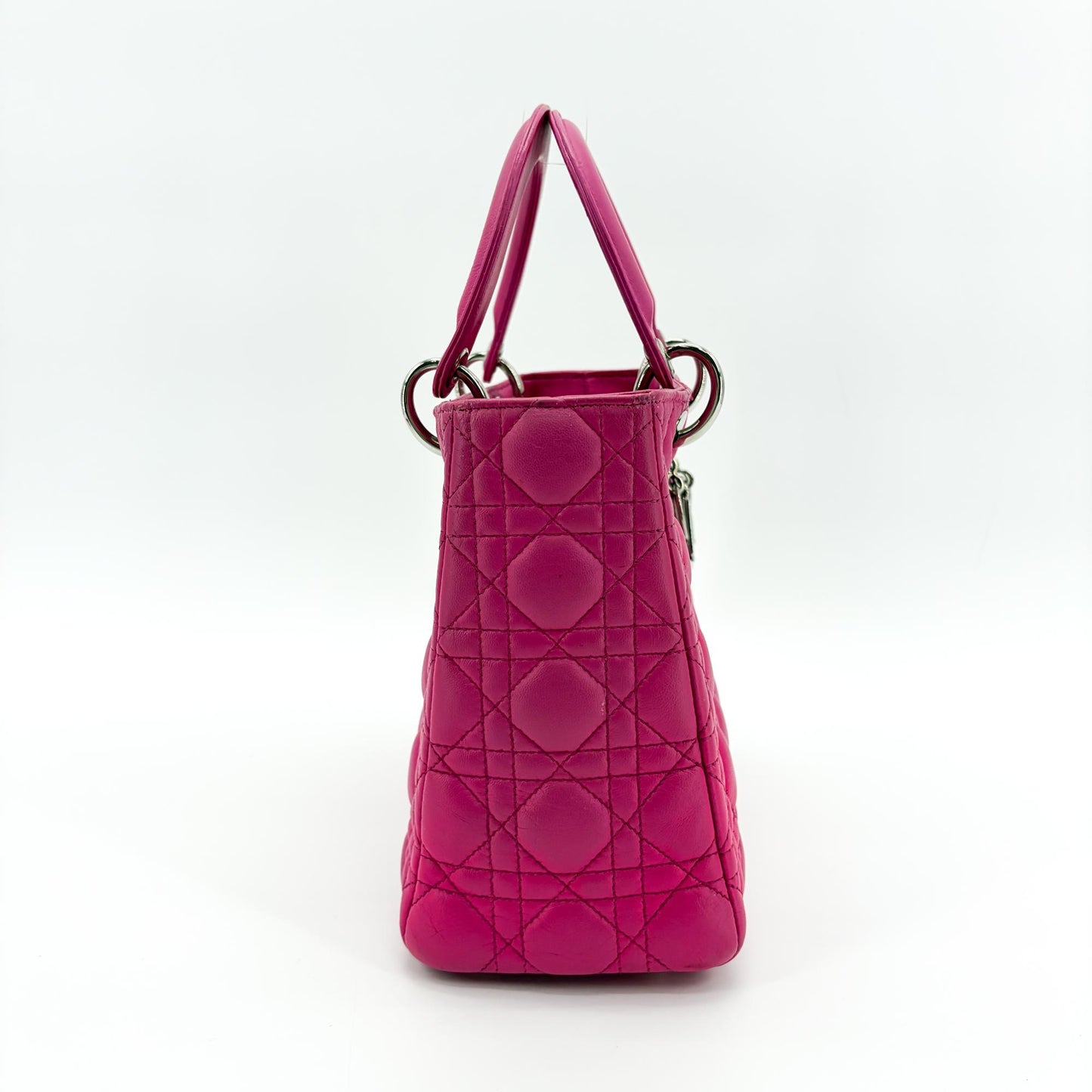 Dior Lady Dior Medium Bag Fuchsia Lambskin Silver