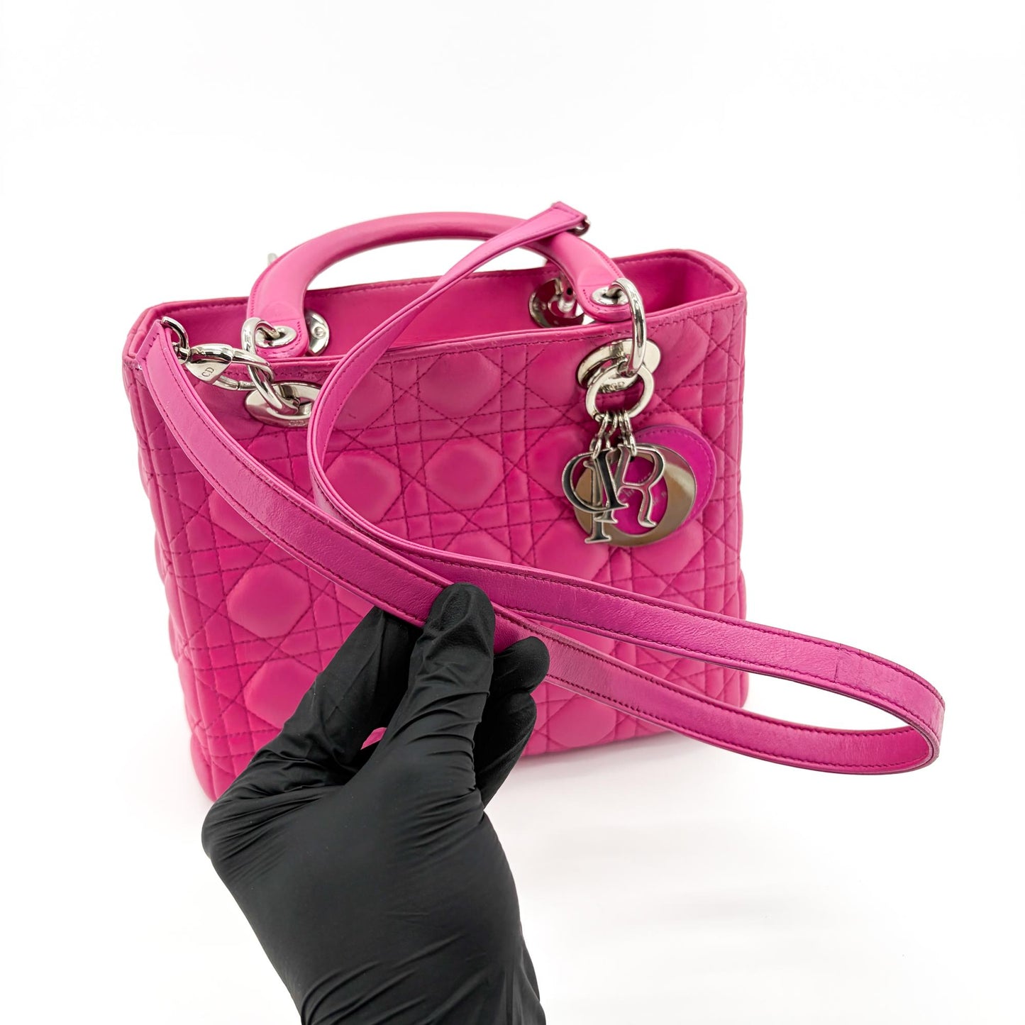 Dior Lady Dior Medium Bag Fuchsia Lambskin Silver