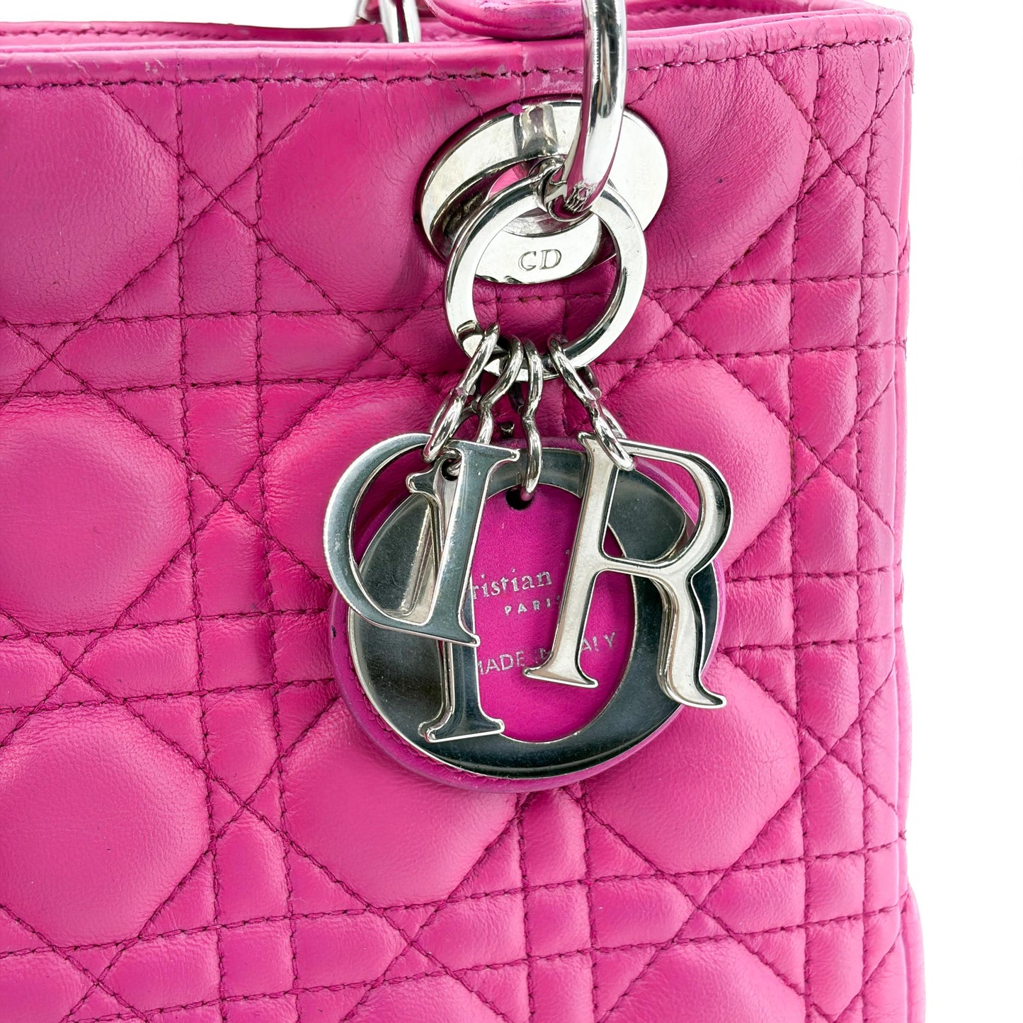 Dior Lady Dior Medium Bag Fuchsia Lambskin Silver