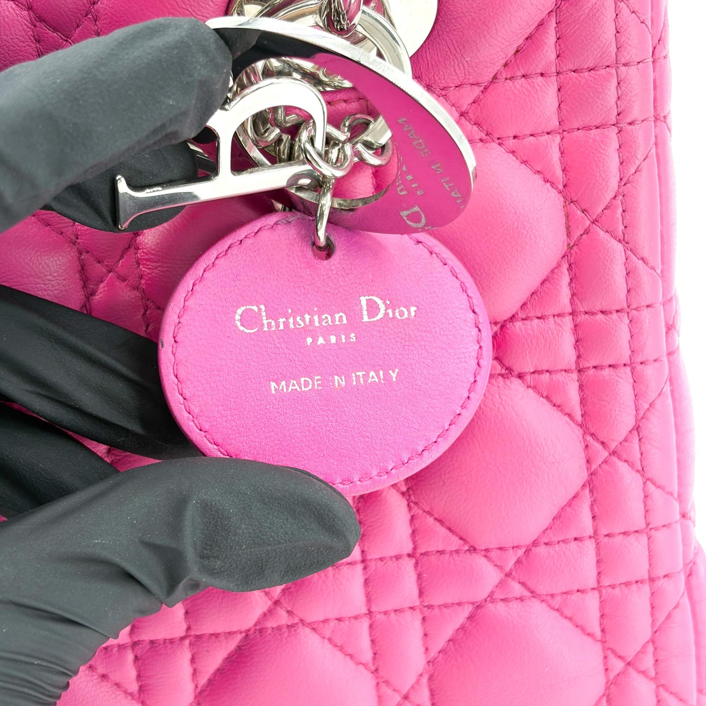 Dior Lady Dior Medium Bag Fuchsia Lambskin Silver