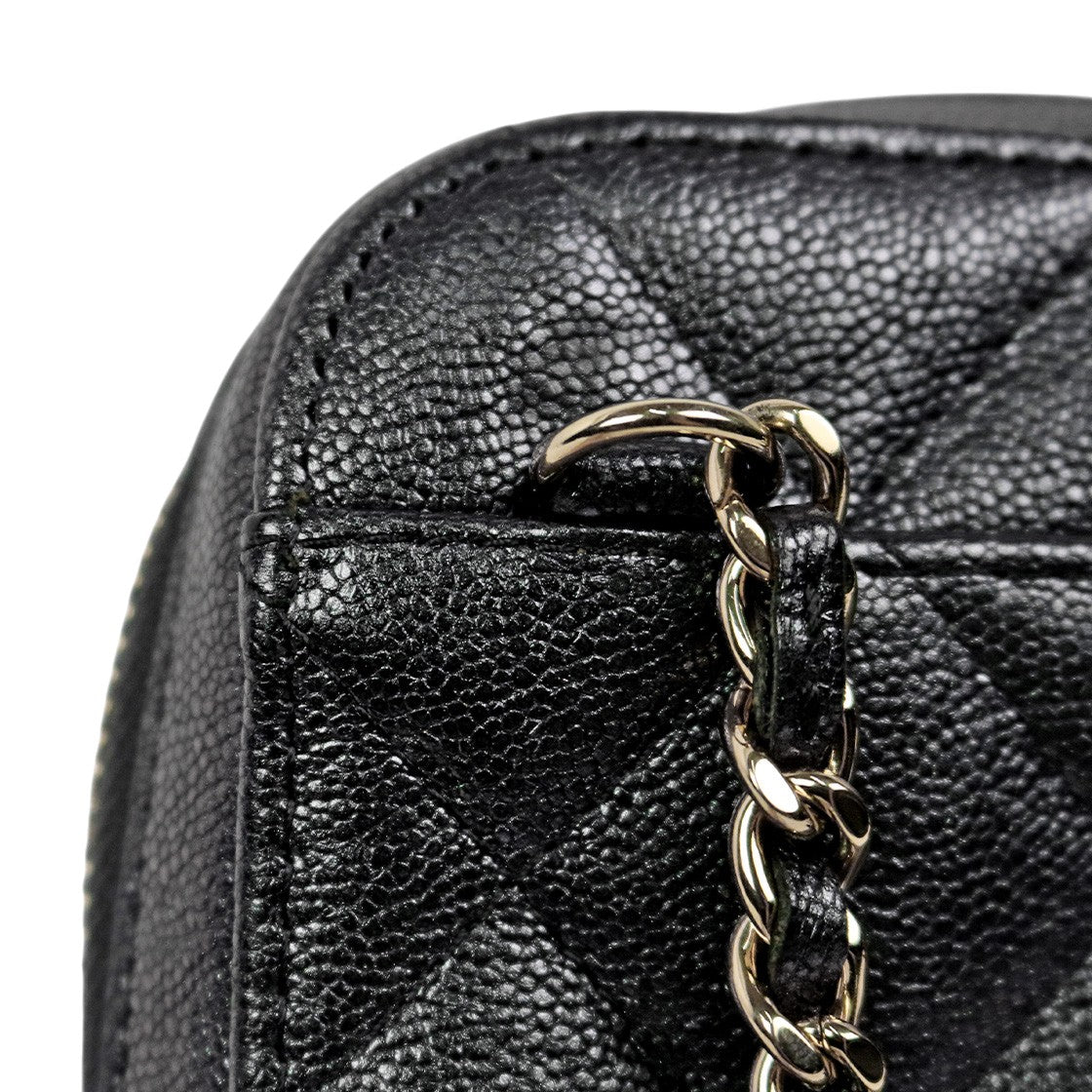 Chanel Black Iridescent Caviar Phone Holder Crossbody Bag