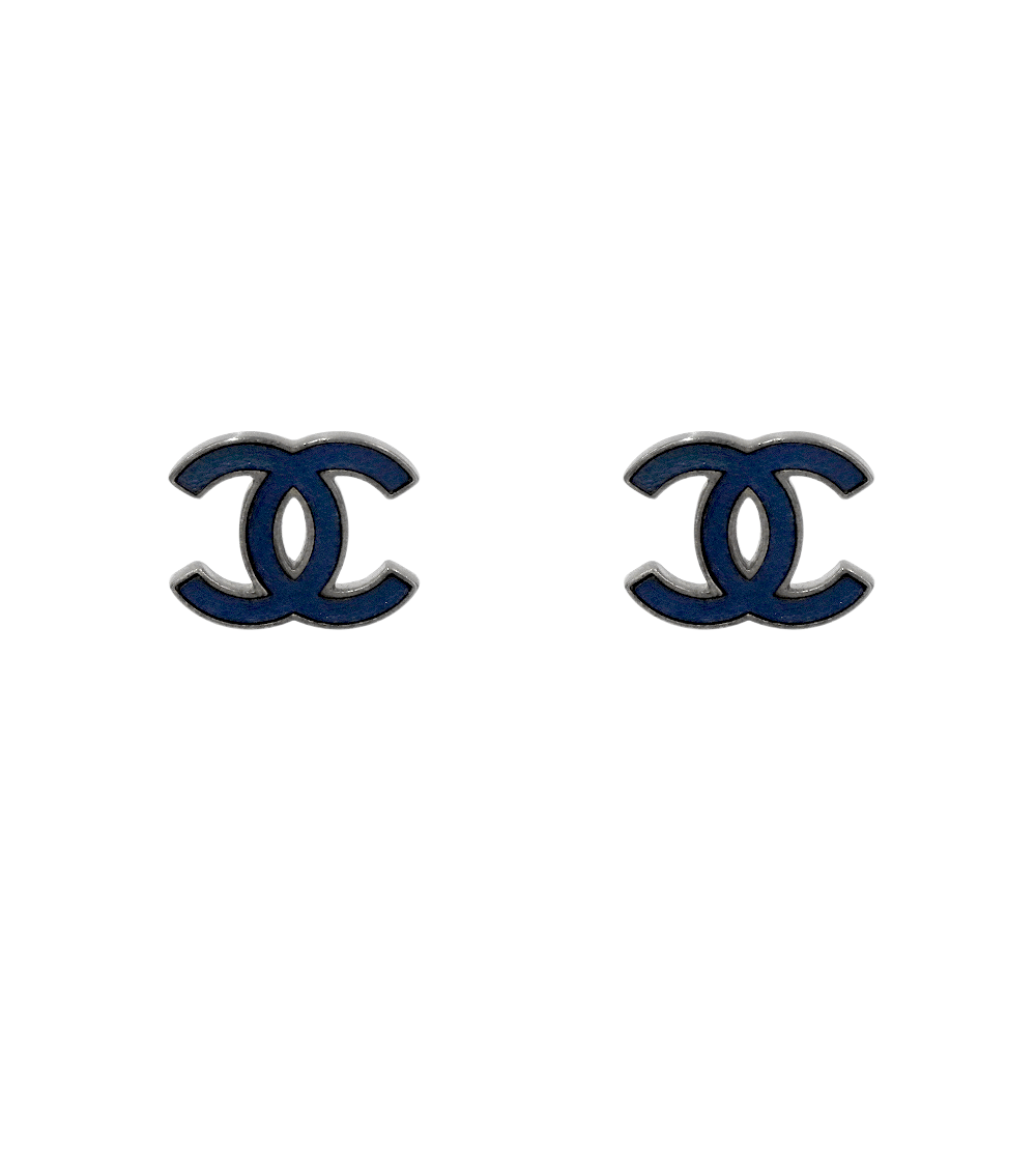Chanel Blue CC Silver Earrings