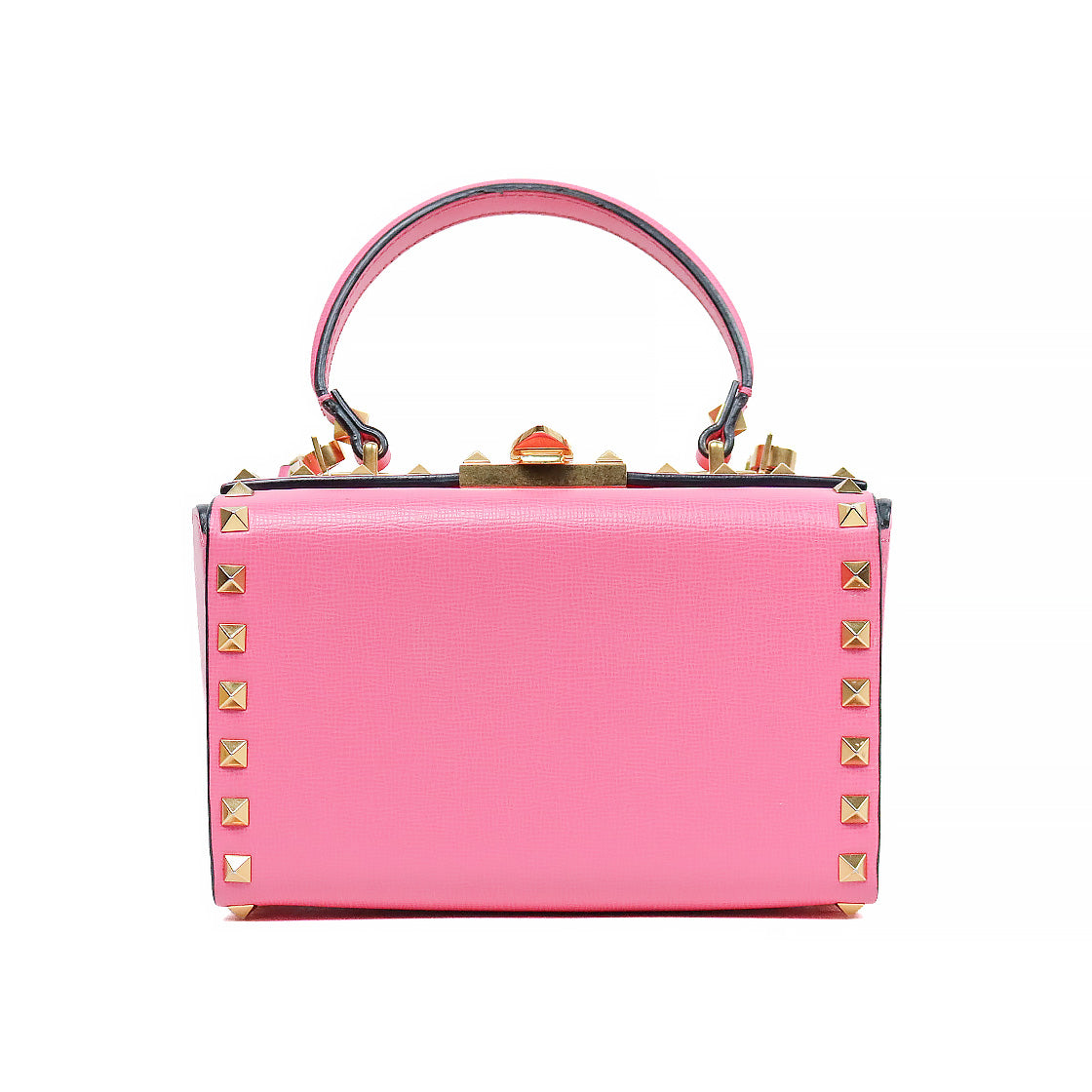 Valentino Pink Leather Rockstud Box Top-Handle Tote Bag