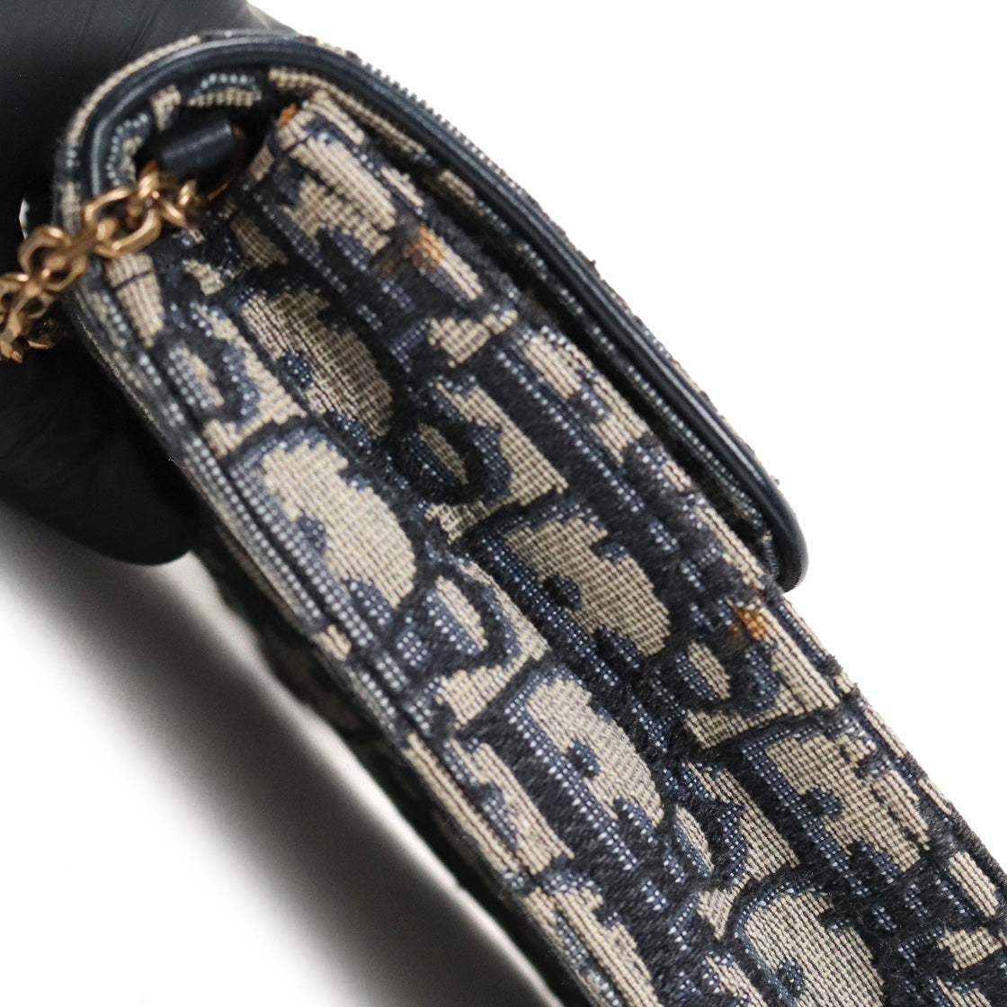 Dior Oblique Canvas Vertical Saddle Phone Holder Chain Crossbody Bag