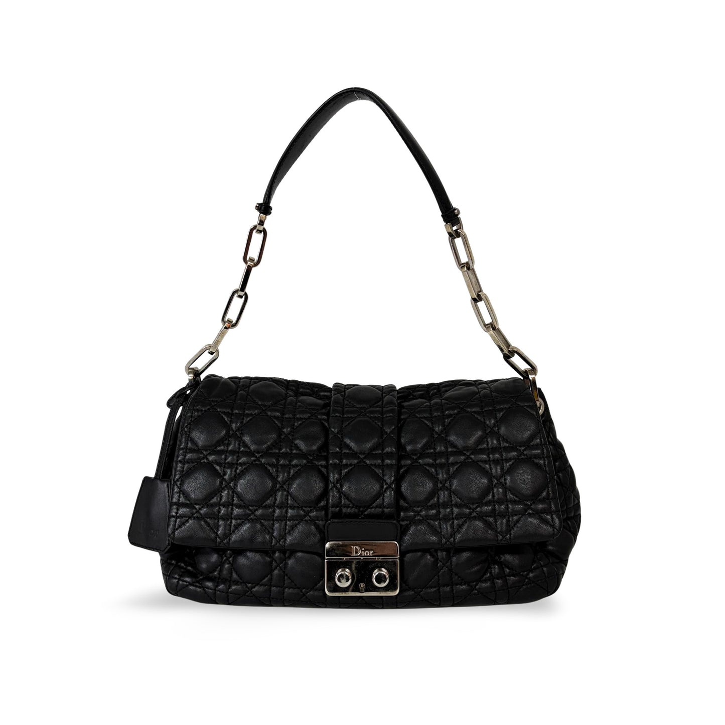 Dior New Rock Flap Bag Medium Black Cannage Lambskin Silver Hardware
