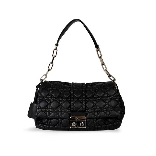 Dior New Rock Flap Bag Medium Black Cannage Lambskin Silver Hardware