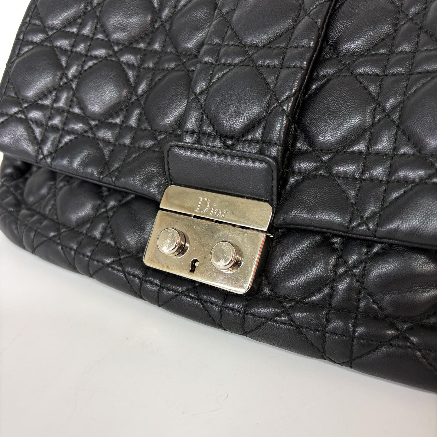 Dior New Rock Flap Bag Medium Black Cannage Lambskin Silver Hardware