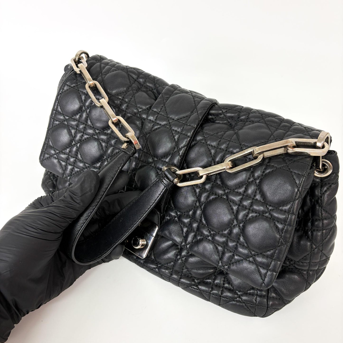Dior New Rock Flap Bag Medium Black Cannage Lambskin Silver Hardware
