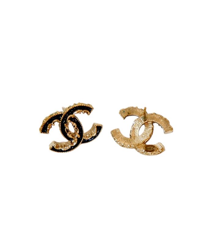 Chanel Black CC Gold Earrings