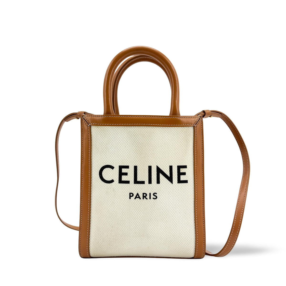 Celine Mini Vertical Cabas Bag Textile Tan