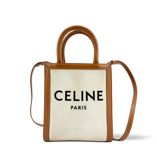 Celine Mini Vertical Cabas Bag Textile Tan