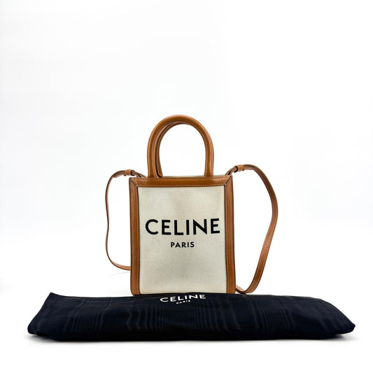 Celine Mini Vertical Cabas Bag Textile Tan