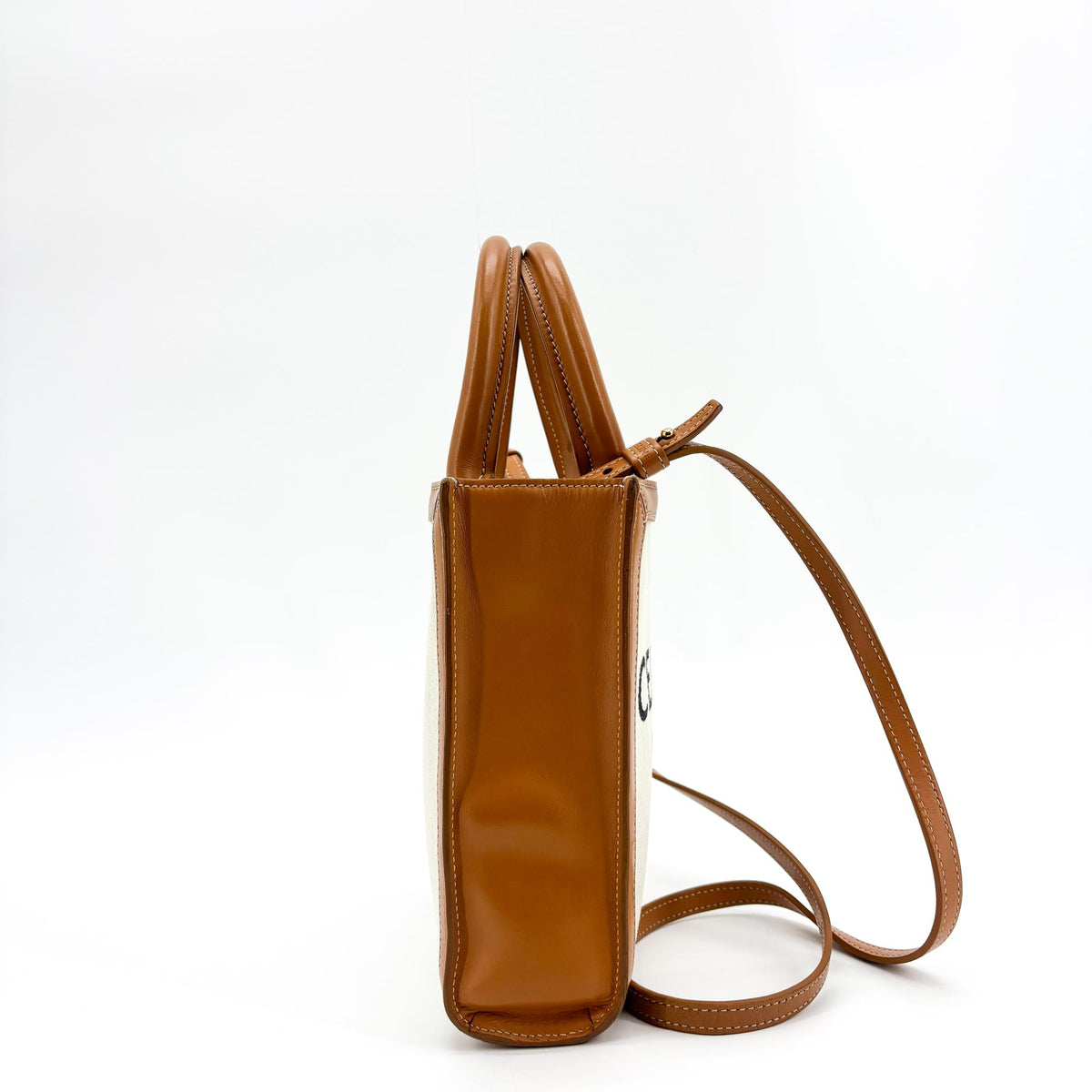 Celine Mini Vertical Cabas Bag Textile Tan