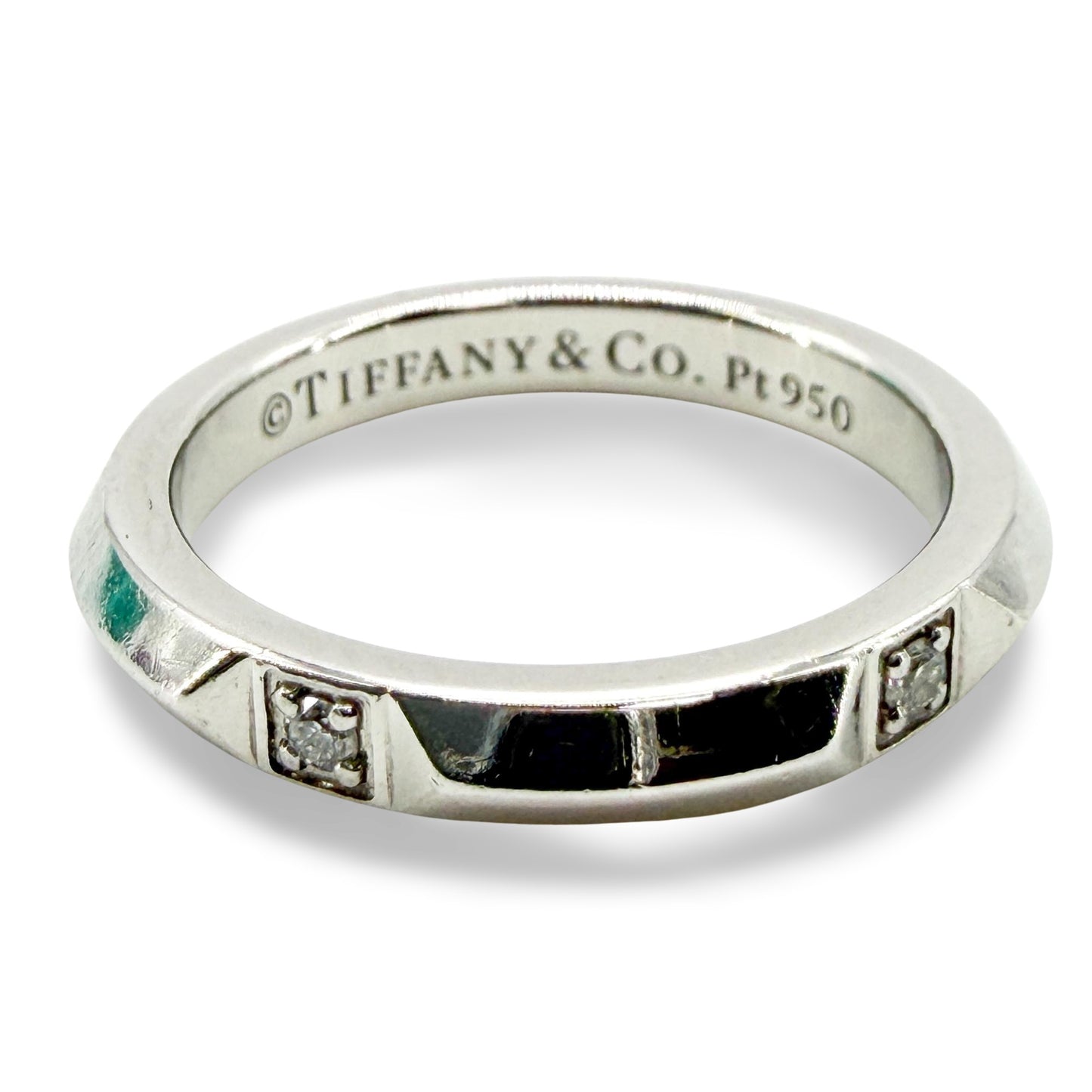 Tiffany Platinum Diamond Onyx Band Ring Size 8