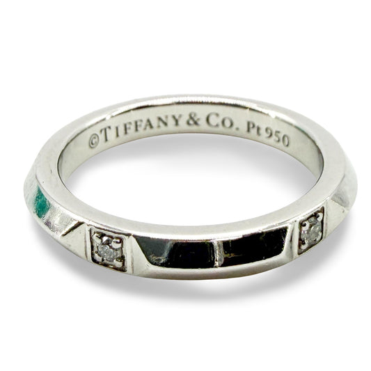 Tiffany Platinum Diamond Onyx Band Ring Size 8