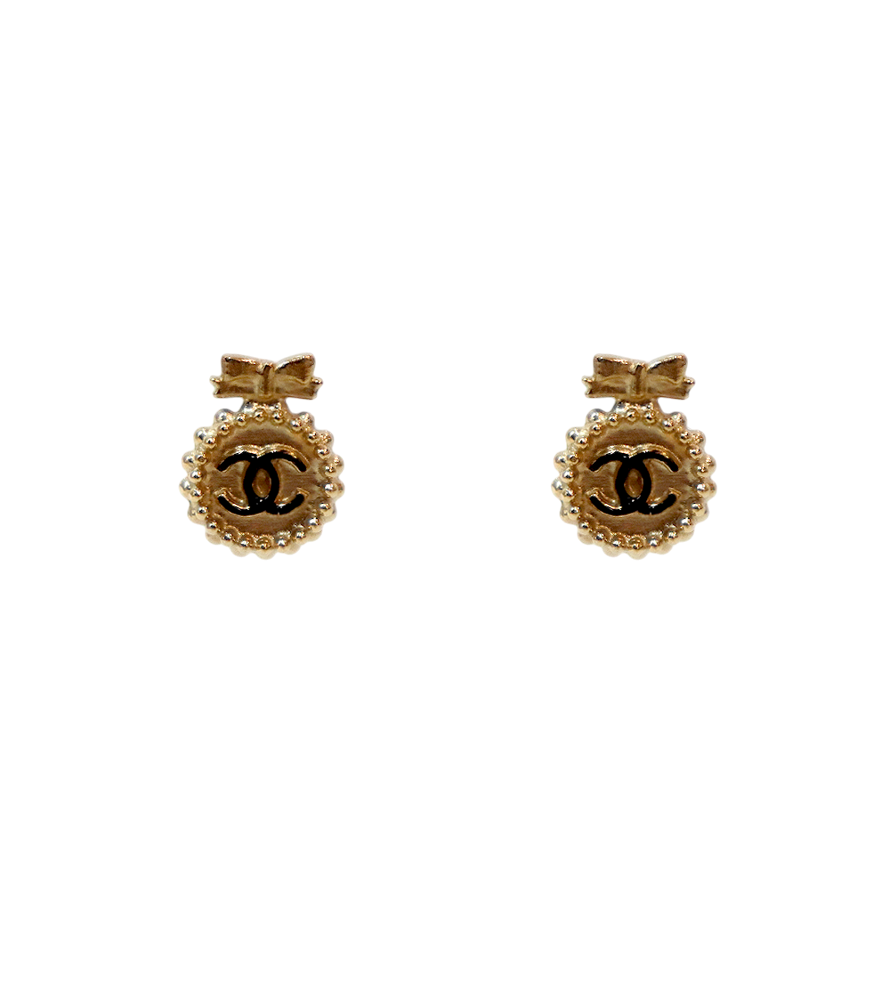 Chanel Ribbon CC Gold Earrings