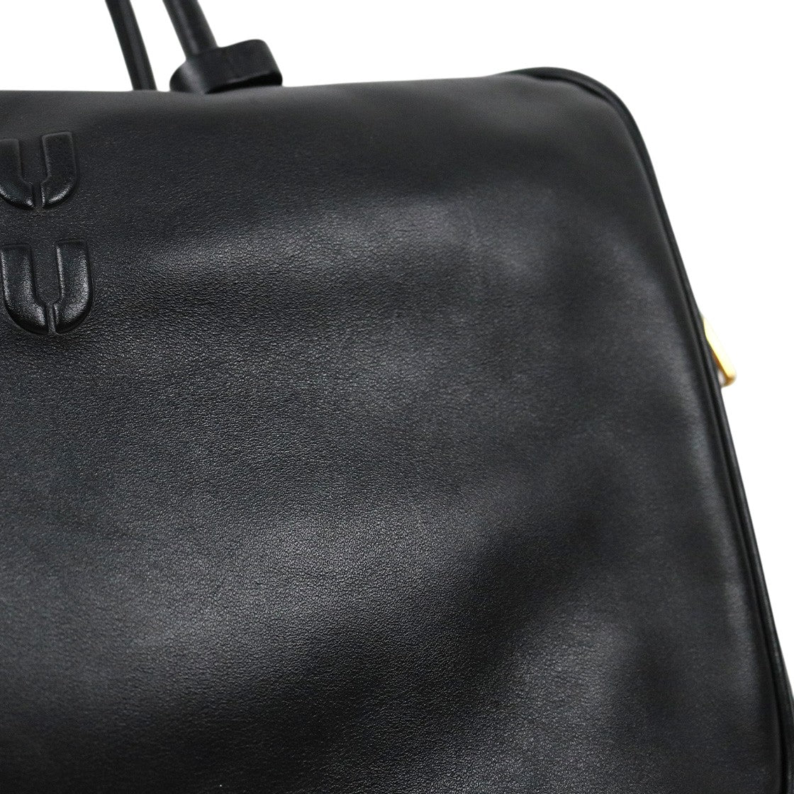 Miu Miu Black Lambskin Embossed Logo Bowling Bag